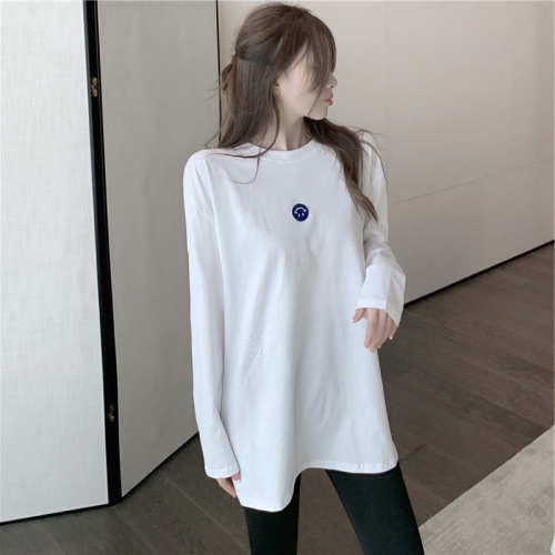 2023 new autumn Korean style loose embroidered white long-sleeved T-shirt for female students with bottoming shirt top ins trend