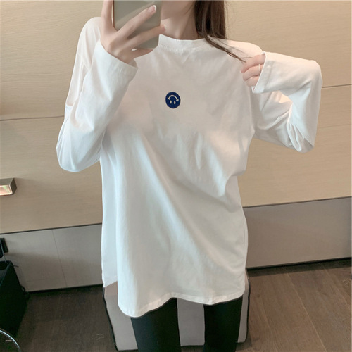 2023 new autumn Korean style loose embroidered white long-sleeved T-shirt for female students with bottoming shirt top ins trend