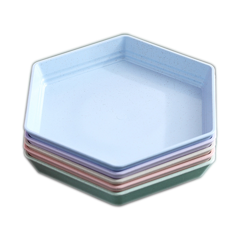 15cm hexagonal plato de paja de trigo pastel creativo plato de postre engrosada espesado resistente a las gotas plato de hueso plato doméstico