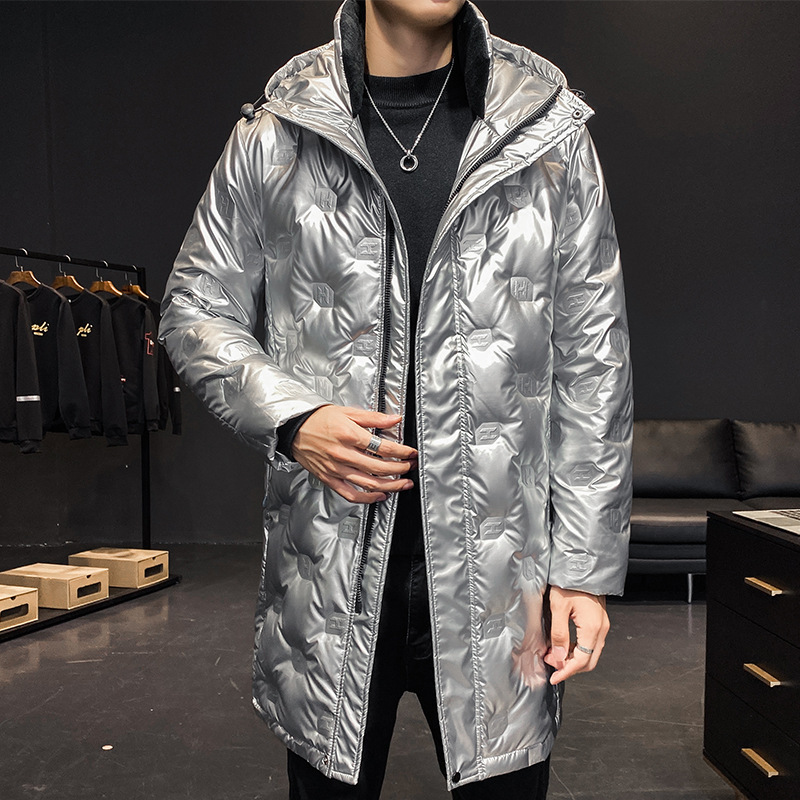 Bright Down Jacket Men's Mid-length Winter New Korean Fashionable Handsome Men's Thickened Hooded 9809 Jacket