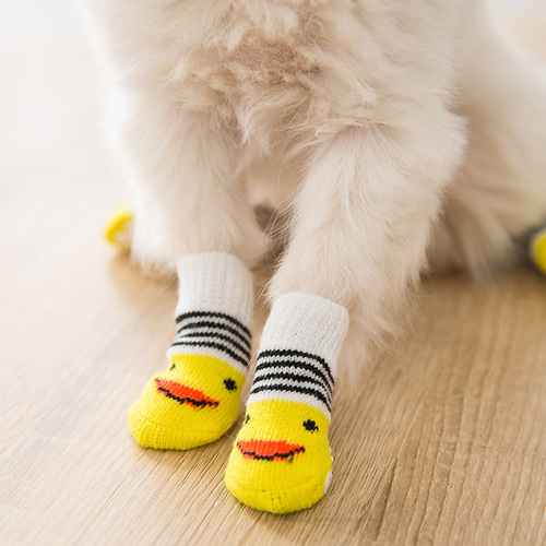 Pet socks with non-slip soles, leggings, dog footwear, dog foot covers, Teddy Corgi, 4-pack of cat cotton socks