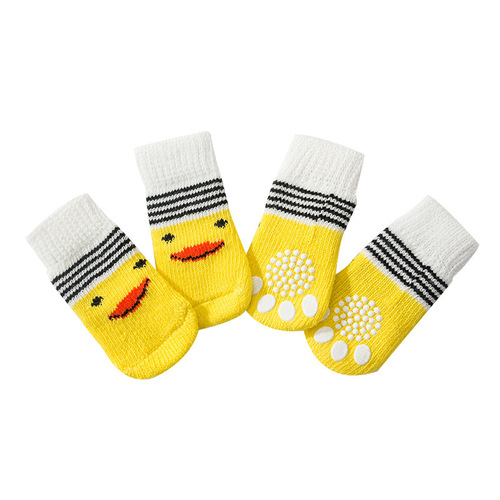Pet socks with non-slip soles, leggings, dog footwear, dog foot covers, Teddy Corgi, 4-pack of cat cotton socks