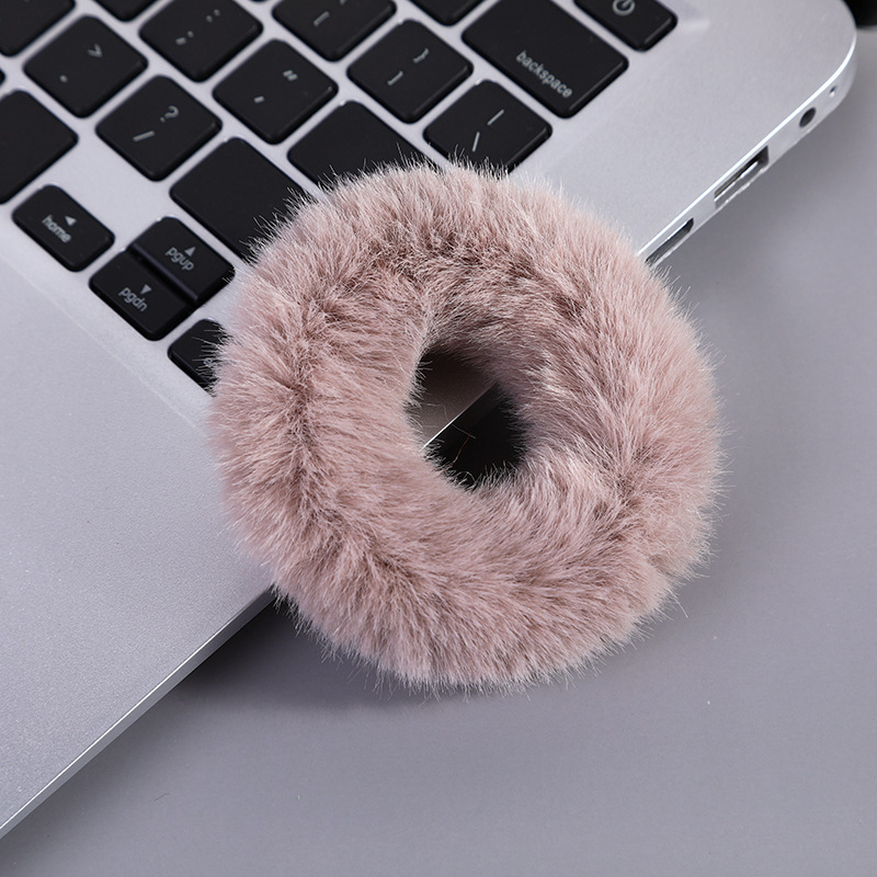 Rabbit hair donut scrunchie Mink hair rope Hair velvet headdress All plush hair rope fashion headaccessories_voghion.com