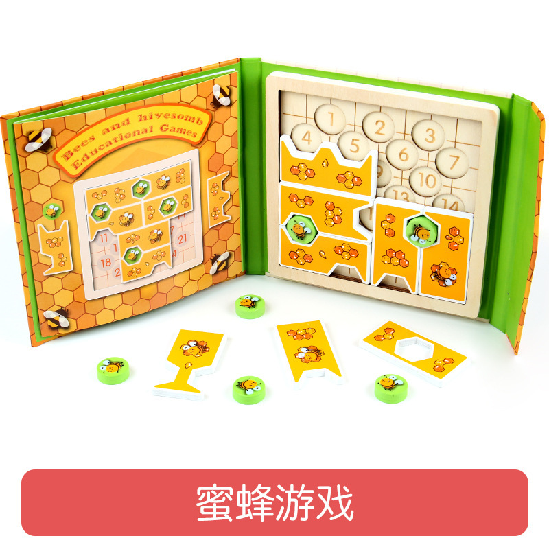CPC juego de entrada de abeja de madera para niños rompecabezas cuadrado clip de libro magnético que conecta juguetes educativos