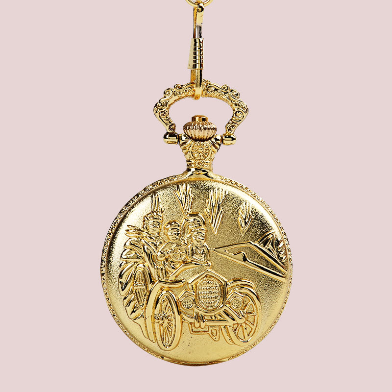 Factory wholesale retro large thick chain Gold Classic three little people driving Flip pocket watch a generation of hair