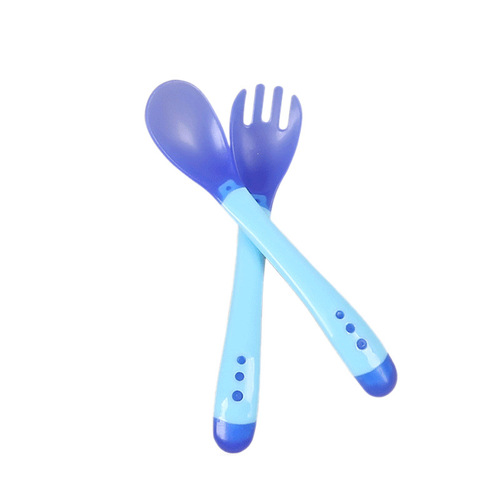 Baby temperature-sensitive color-changing fork spoon set anti-scald tableware set silicone spoon children spoon soft head baby feeding spoon wholesale