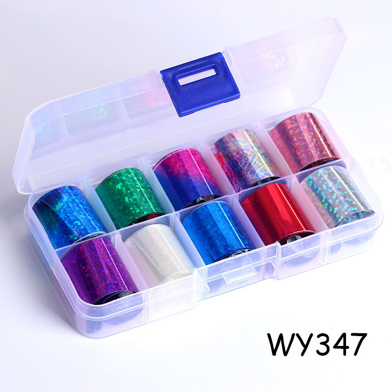 Arte de uñas flor cielo estrellado traje de papel Aurora láser cielo estrellado papel 10 colores encaje en caja etiqueta engomada de la transferencia