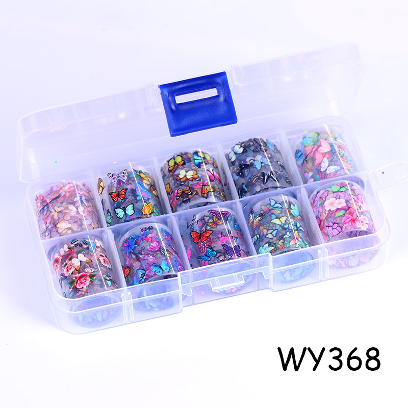 Arte de uñas flor cielo estrellado traje de papel Aurora láser cielo estrellado papel 10 colores encaje en caja etiqueta engomada de la transferencia