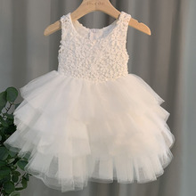 儿童礼服新款韩版女童白色连衣裙蓬蓬纱洋气婚纱花童裙舞台表演服