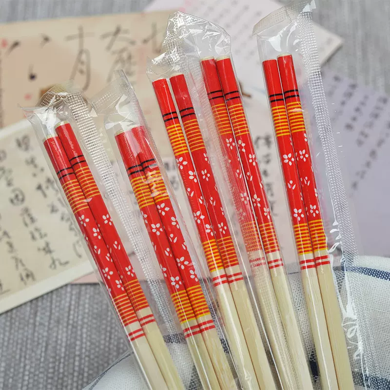 红头筷子 套花一次性外卖餐包筷22.5cm长 碳化红翠喜庆结婚红色筷