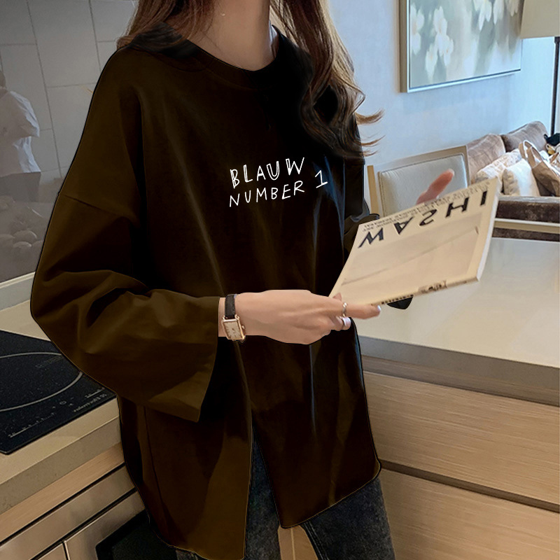 Ropa de mujer de talla grande 2024 nueva versión coreana de otoño diseño suelto con sentido de división camiseta de manga larga para mujer comercio exterior de longitud media