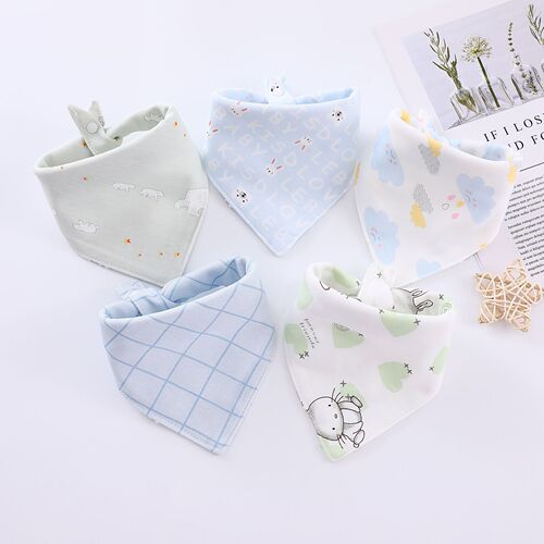 5 pack baby saliva towel baby triangle towel cotton double-layer snap waterproof children's bib pocket children's scarf