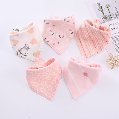 5 pack baby saliva towel baby triangle towel cotton double-layer snap waterproof children's bib pocket children's scarf