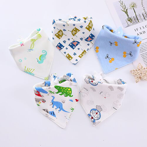5 pack baby saliva towel baby triangle towel cotton double-layer snap waterproof children's bib pocket children's scarf