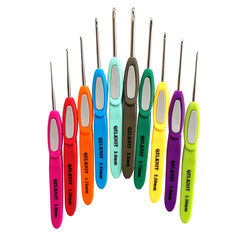 Herramienta de tejer suéter aguja de color plástico antideslizante mango fino encaje crochet conjunto de 10 bolsas