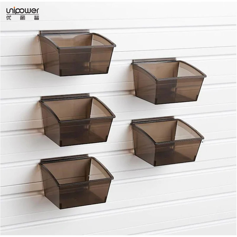 Fábrica al por mayor garaje herramienta tornillo de almacenamiento caja de plástico montado en la pared caja de almacenamiento de placa de ranura