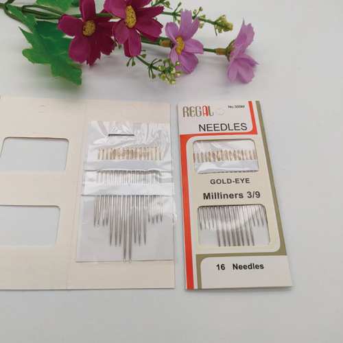 Factory Direct Sale 16-Piece Gold-Tipped Hand-Stitched Embroidery Needles Fine Carbon Steel Hand-Stitch Needles Cross-Stitch Needles and Threads