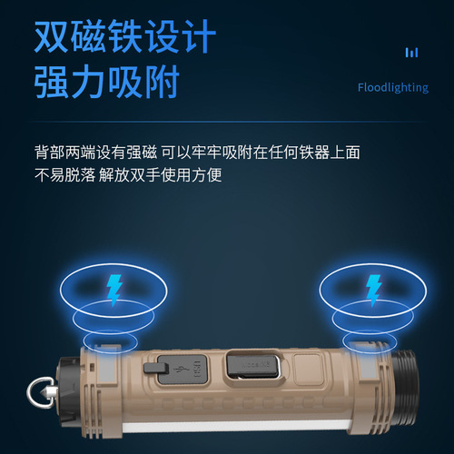 Car Repair Multi-Function Handheld Work Light High-Intensity Charging Flashlight Strong Magnetic Adhesive Hook Emergency Lighting Lamp