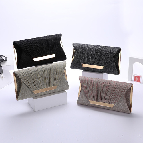 Dress Evening Bag Trendy Women's Simple Pleated Sequin Bag Clip Top Evening Bag Portable One Shoulder Crossbody Chain