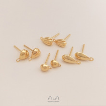 美国14K包金保色心形水滴形状带吊耳钉diy手工耳环饰品耳针配件