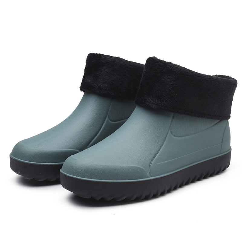 Botas de lluvia para hombres antideslizantes Botas de lluvia de moda impermeables forradas de lana zapatos de goma cálidos trabajo de cocina zapatos de agua cortos de media pantorrilla