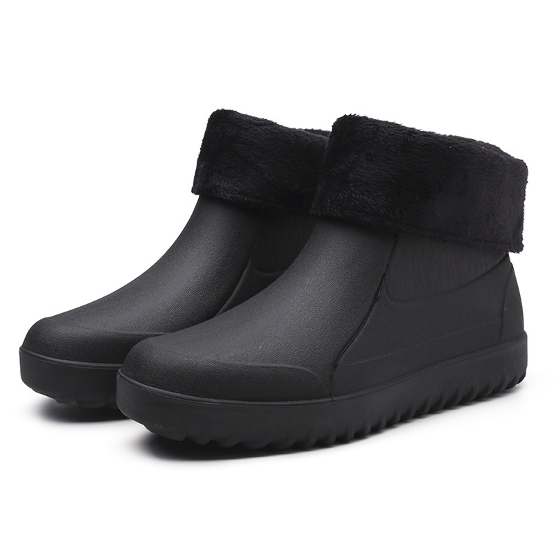Botas de lluvia para hombres antideslizantes Botas de lluvia de moda impermeables forradas de lana zapatos de goma cálidos trabajo de cocina zapatos de agua cortos de media pantorrilla
