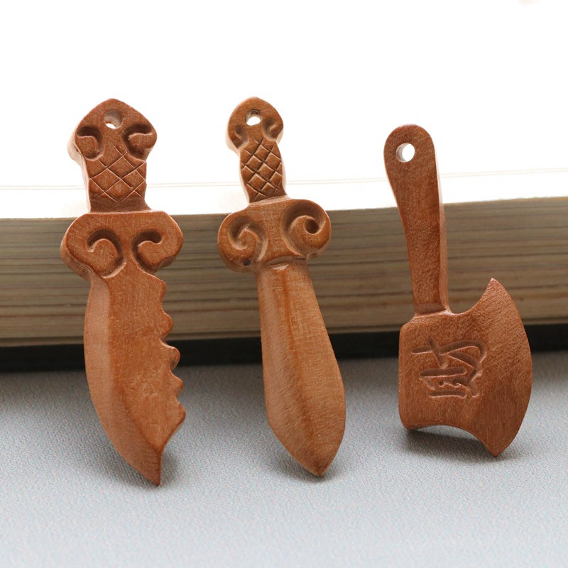 Персиковый деревянный меч топор аксессуары персиковый резьба по дереву персиковый деревянный меч тканый DIY аксессуары кулон оптовая продажа с фабрики