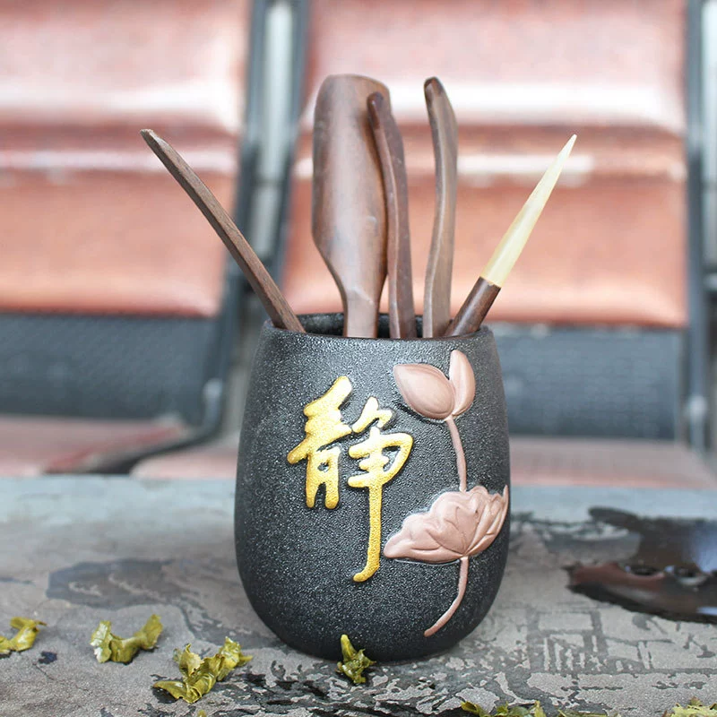 Кунг-фу чайный сервиз чайная трубка чай цветок Организация украшения бутылки винтажная черная керамика шесть джентльменов чайная церемония трубка для хранения ручка вставка