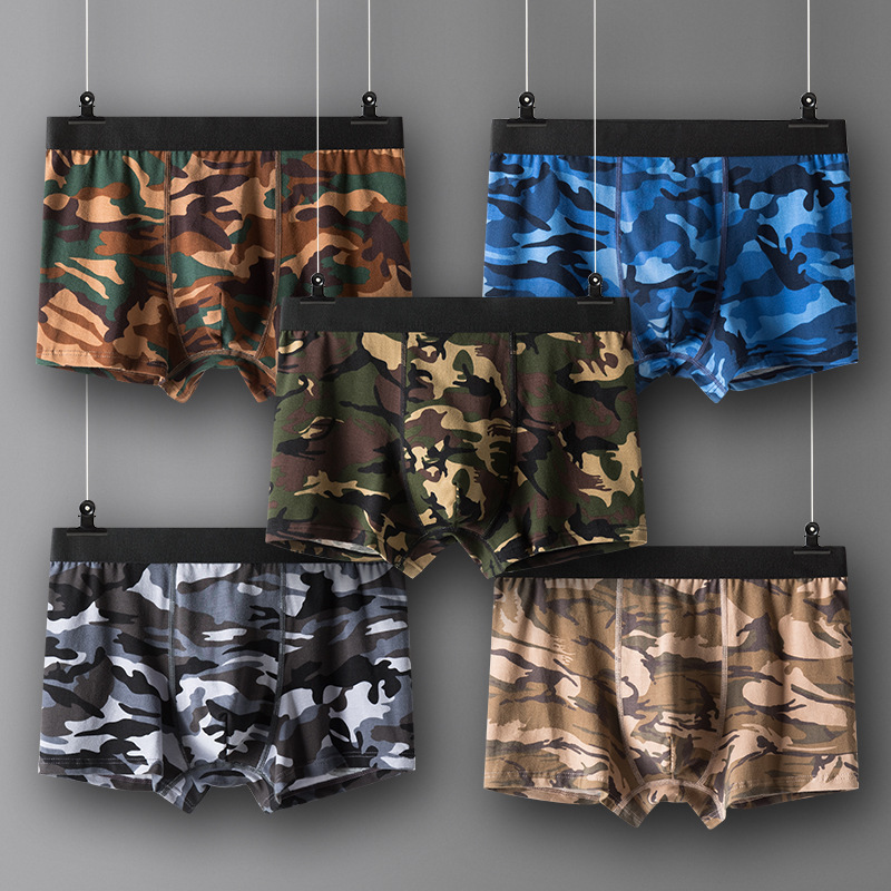 Pure Cotton Camouflage Underwear, Sports Boxer Briefs, Mid-Waist Large Size Boxer Briefs, Factory Direct Sales, Military Camouflage Underwear for Men
