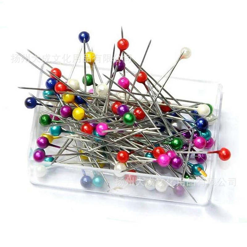 Alfileres de costura de acero inoxidable con cabeza perlada, colores surtidos, prácticos para manualidades.