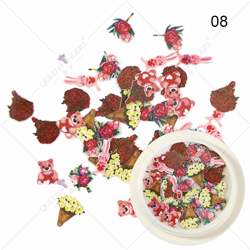 Princesa accesorios de uñas ins estilo color mezclado Año Nuevo Día de San Valentín flor Rosa parche de uñas pieza de pulpa de madera