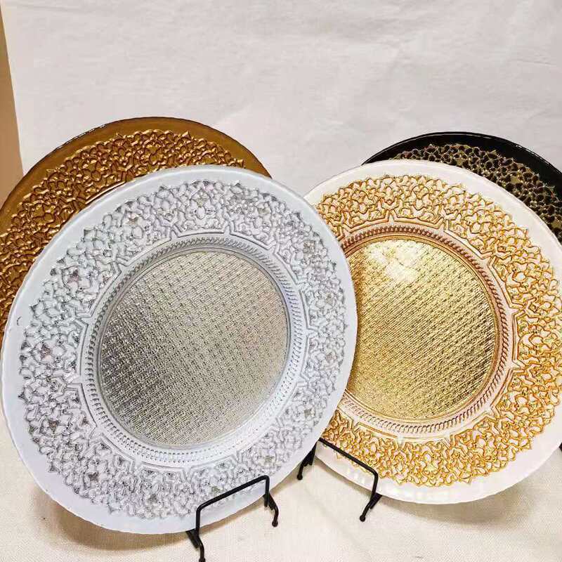 European Royal Dinner Dinner Traditional Aristocratic High-Grade Pattern Colorful Western Food Glass Plate 33cm