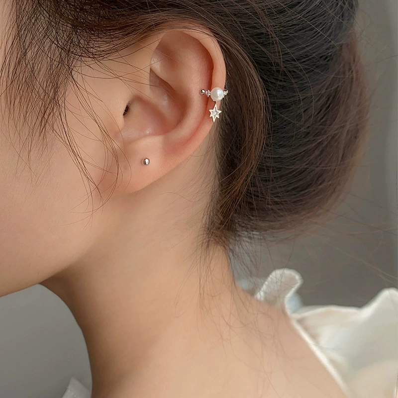 Маленькая zirconia из жемчуга, серёжки-кольца, стиль легкой роскоши, без пирсинга