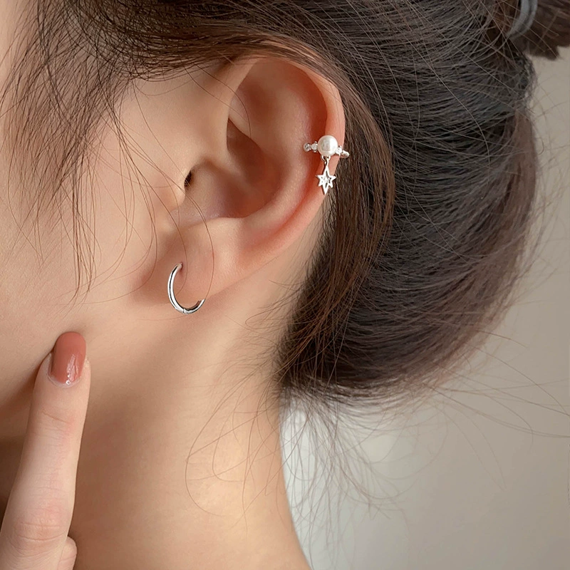 Маленькая zirconia из жемчуга, серёжки-кольца, стиль легкой роскоши, без пирсинга