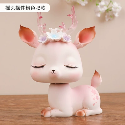 Flower Rhyme Fawn Car Ornaments Car ornaments - hua-yun-fawn-shake-head-ornaments-pink-b