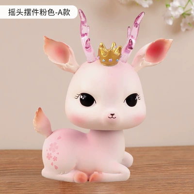 Flower Rhyme Fawn Car Ornaments Creative Yilu Ping An Car Decoration Car Shaking Head Doll Interior Decoration Products (Car ornaments) - hua-yun-fawn-shake-head-ornaments-pink-a
