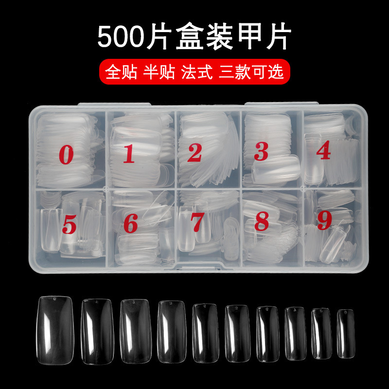 Manicure 500 pieces boxed nail piece transparent full paste half paste nail piece fake nail piece transparent French style Manicure 500 pieces boxed nail piece transparent full paste half paste nail piece fake nail piece transparent French style