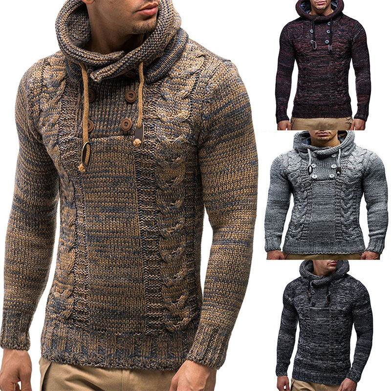 Amazon Autumn and Winter Sweaters European and American Men's Knitted Jackets Autumn and Winter Large Size High-Neck Hooded Sweaters Men's Cross-Border Men's Clothing