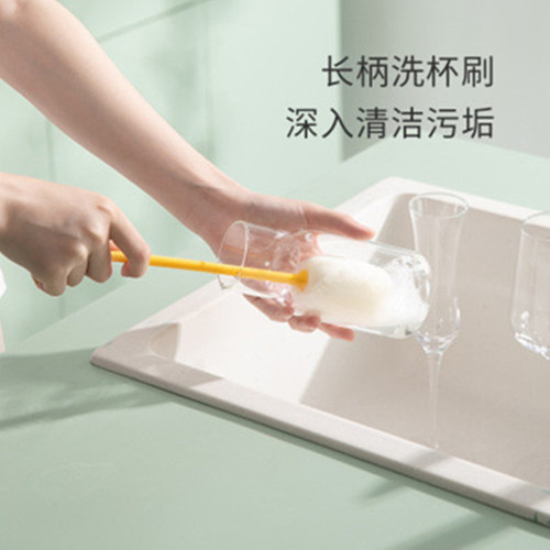 Household triangular vertical cup brush kitchen Japanese long-handled cup cleaning brush no dead ends to remove tea stains sponge bottle brush