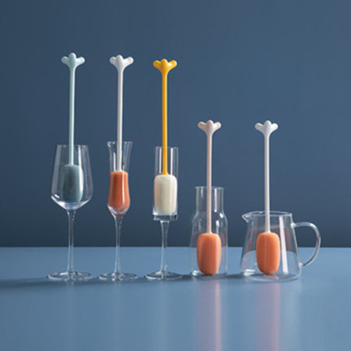 Household triangular vertical cup brush kitchen Japanese long-handled cup cleaning brush no dead ends to remove tea stains sponge bottle brush