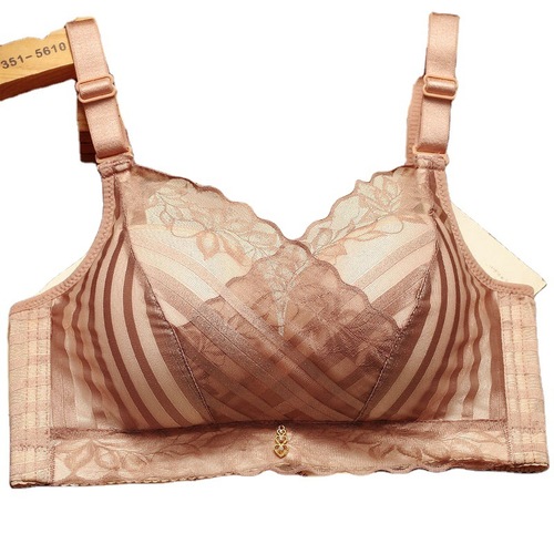 Optional thickness  New Year's goods new women's underwire cross gathering plus-size lace push-up striped bra