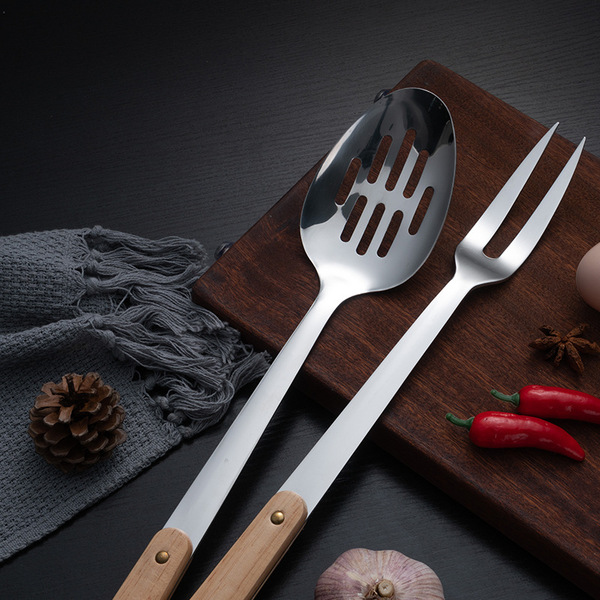 Stainless steel spatula 304 Kitchenware set Household wooden handle…