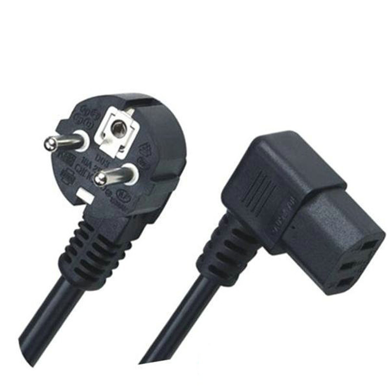 欧标弯头16A法国品字尾90度烟斗电源线插头二芯公母对插延长线