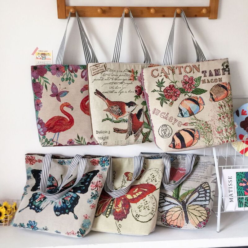 Canvas Bag Large Capacity Canvas Bag Women's Double-Layer Belt Portable Simple Embroidery Shoulder Zipper Shopping Bag Ethnic Style