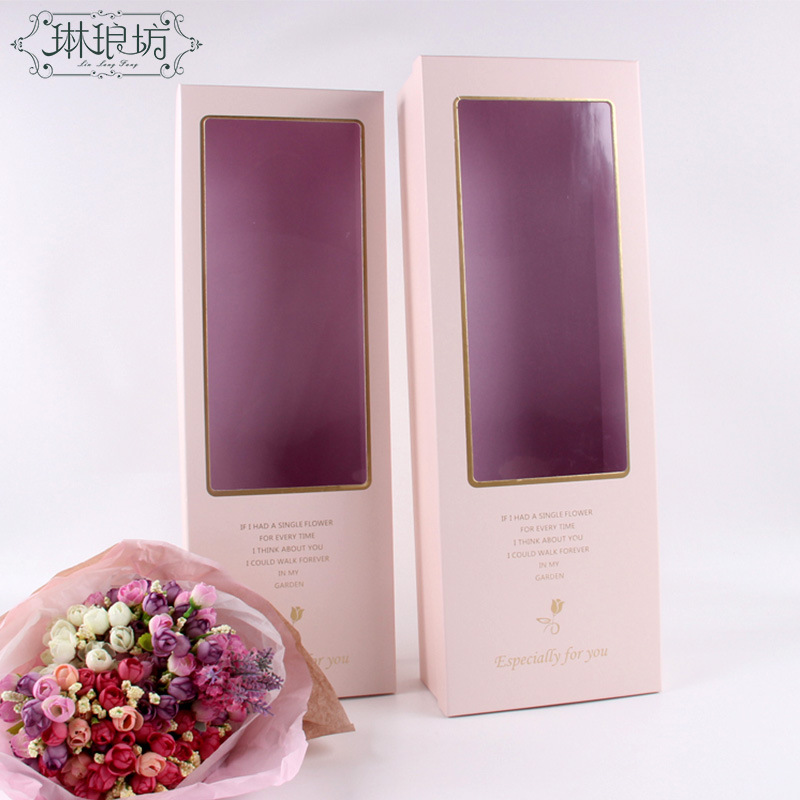 Miel de oro cubierta de la ventana abierta dos caja rectangular caja de regalo de flores rectangular de dos piezas tienda de flores suministros perspectiva