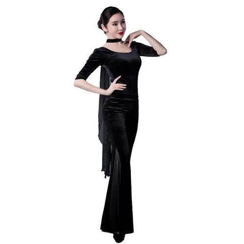Autumn/Winter Velvety Silk Body Suit Set for Women, Etiquette Training, Fashion Show Posture, Elegant Practice Dress, Dance Scarf