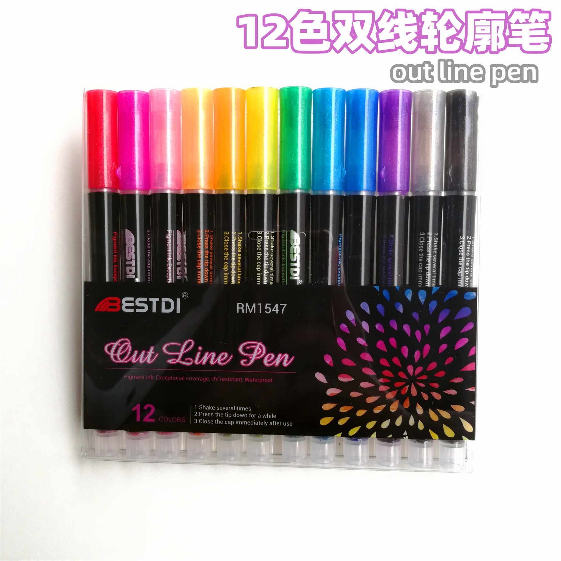 Contorno pluma de 12 colores de doble línea pluma flash marcador fluorescente TikTok mismo color diario pluma conjunto sueño bricolaje