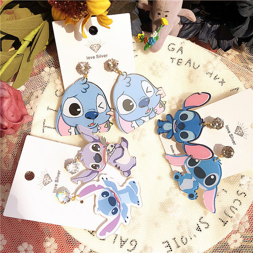 New Fashion Acrylic Stitch Star Wars Cute 925 Silver Earrings for Girls