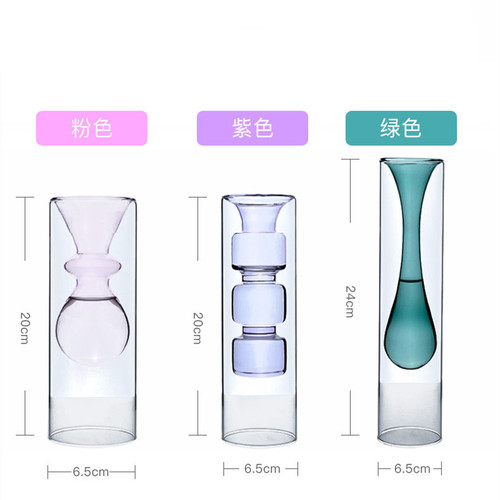 Ins European minimalist colorful glass creative double-layer glass transparent vase personalized desktop decor hydroponic planter
