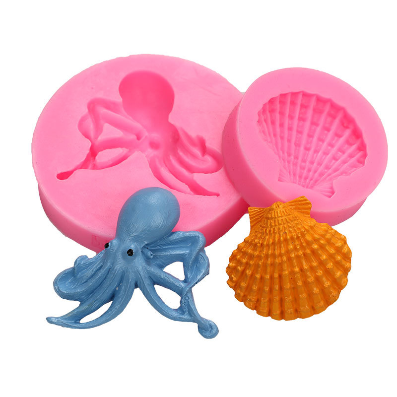 Marina pulpo Shell ritmo seco molde de silicona fondant DIY herramienta para hornear chocolate decoración la torta